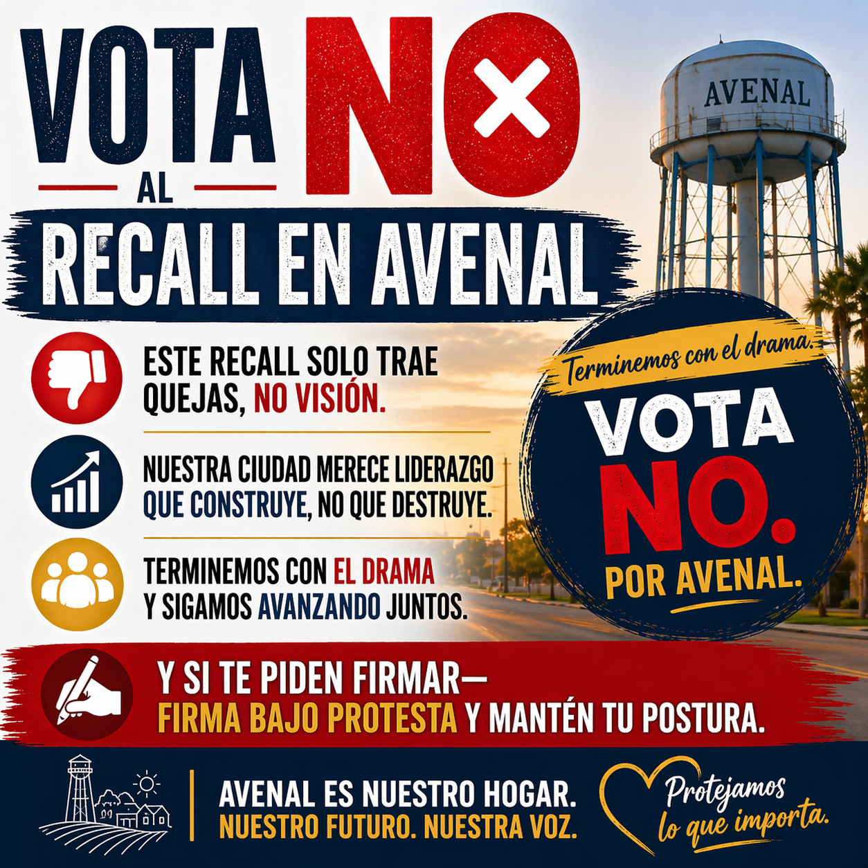 Vota NO al Recall en Avenal — Terminemos con el drama. Vota No. Avenal es nuestro hogar, nuestro futuro, nuestra voz.